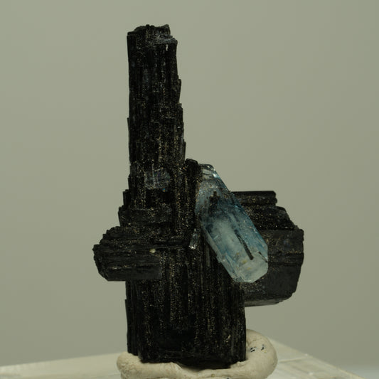 Seltene Aquamarin auf Schörl Turmalin Kreuz Stufe Erongo, Namibia 33*21*18mm #14923