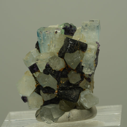 Aquamarin, Fluorit, Schörl Turmalin, Orthoklas Stufe Erongo, Namibia 29*22*16mm #14945