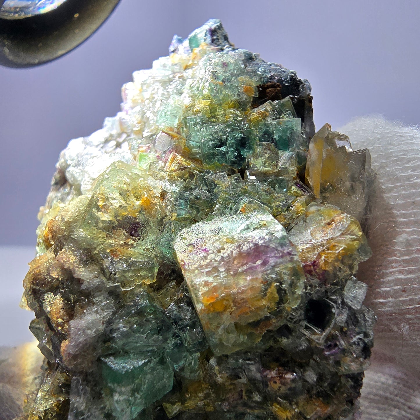 Phantom Fluorit Würfel zonal, Rauchquarz Stufe Erongo, Namibia 67*49*29mm
