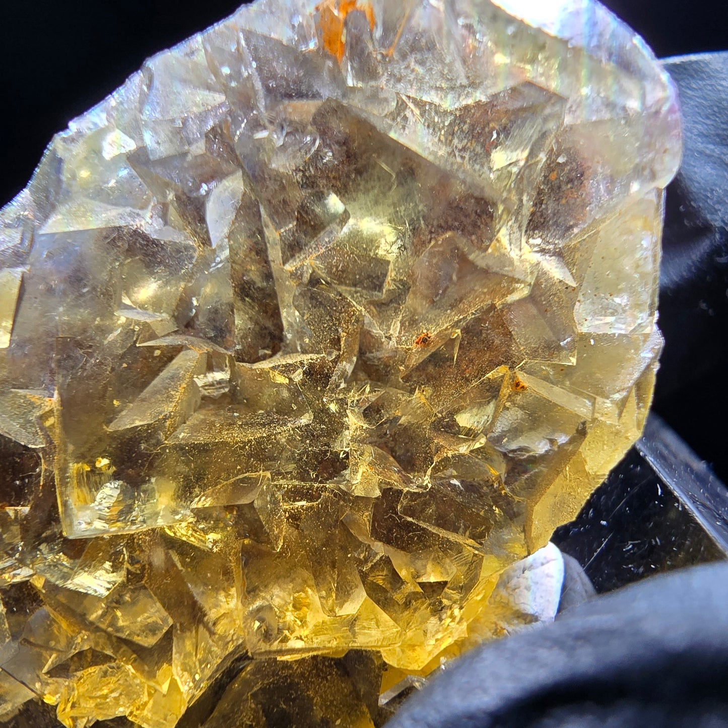Honey Pocket Phantom Fluorite stage jaune bleu Okorusu namibie 50*28*14mm collection