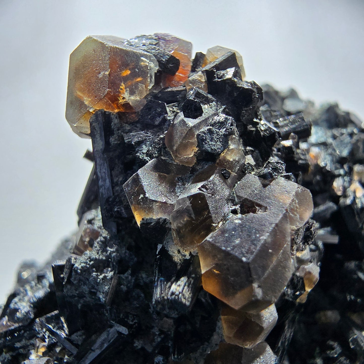 Phantom Fluorite Cube Brown, Schorl Tourmaline Specimen Erongo, Namibia 81*49*36mm