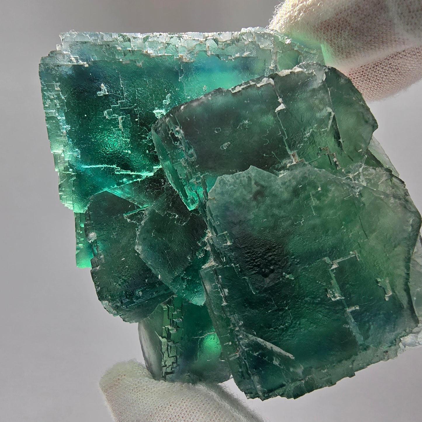 Große Phantom Fluorit Würfel Stufe grün parkettiert Okorusu, Namibia 81*68*35mm