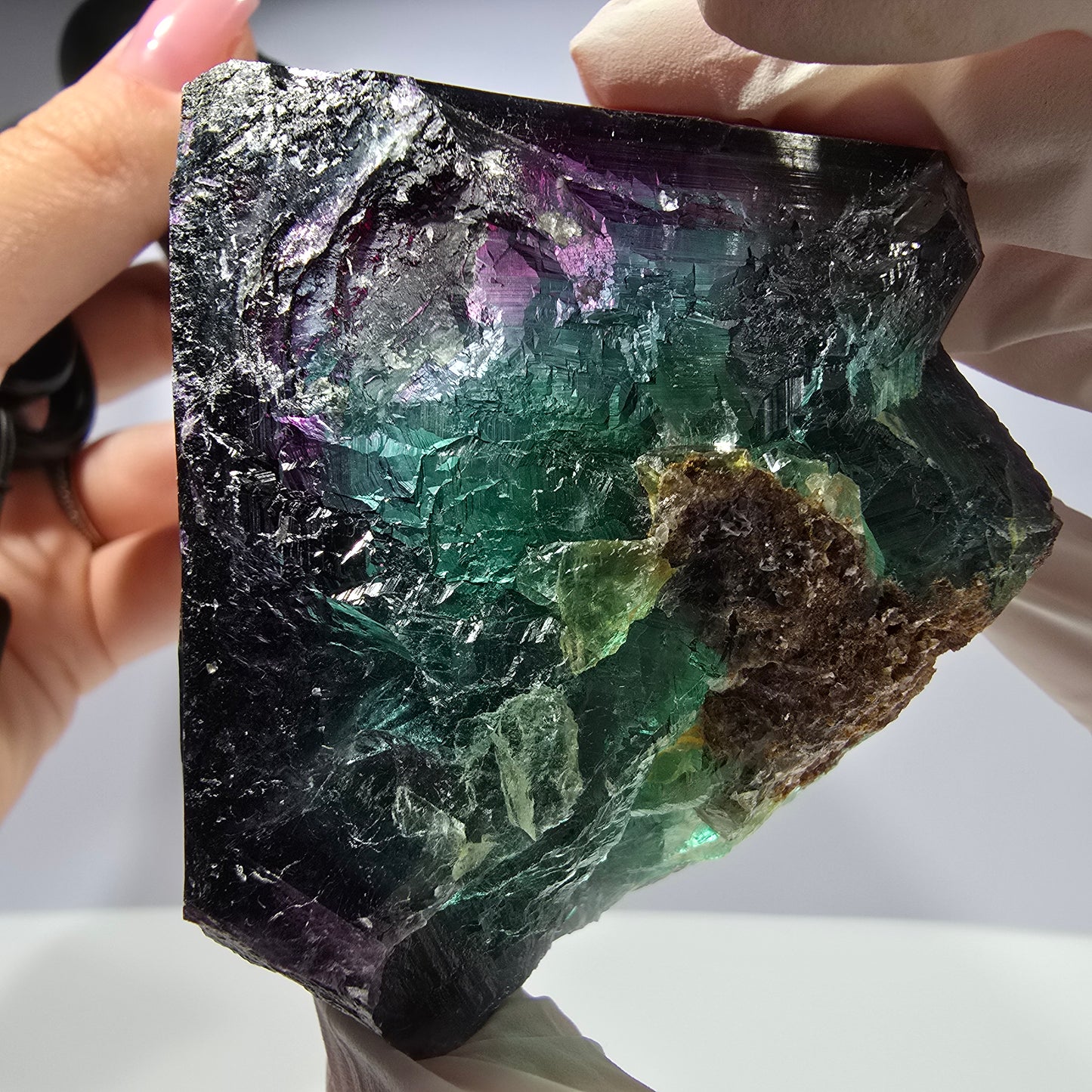 Cube de fluorite fantôme XL parqueté vert violet Okorusu, Namibie 54*54*47mm