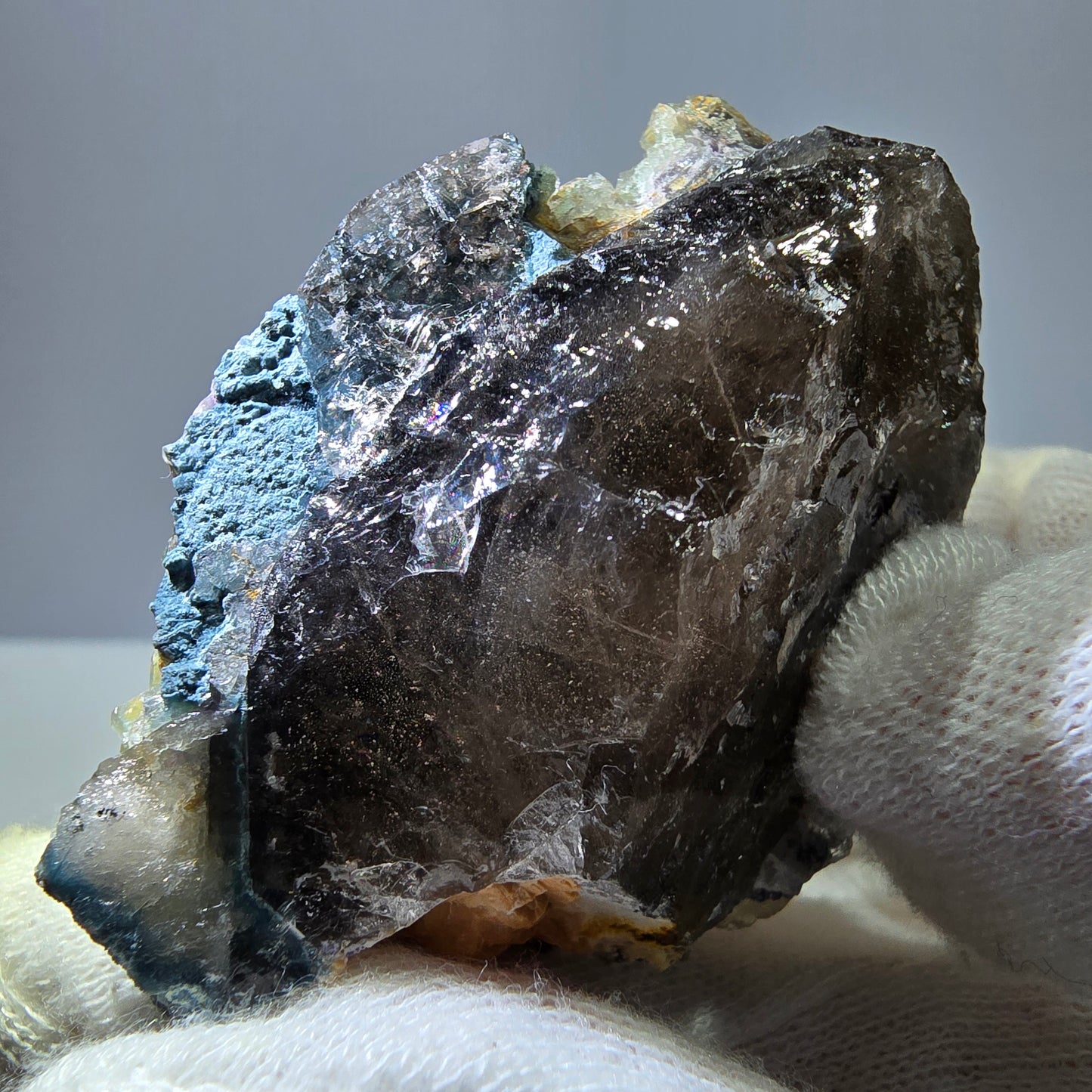 Phantom Fluorit Würfel zonal, Rauchquarz Stufe Erongo, Namibia 67*49*29mm