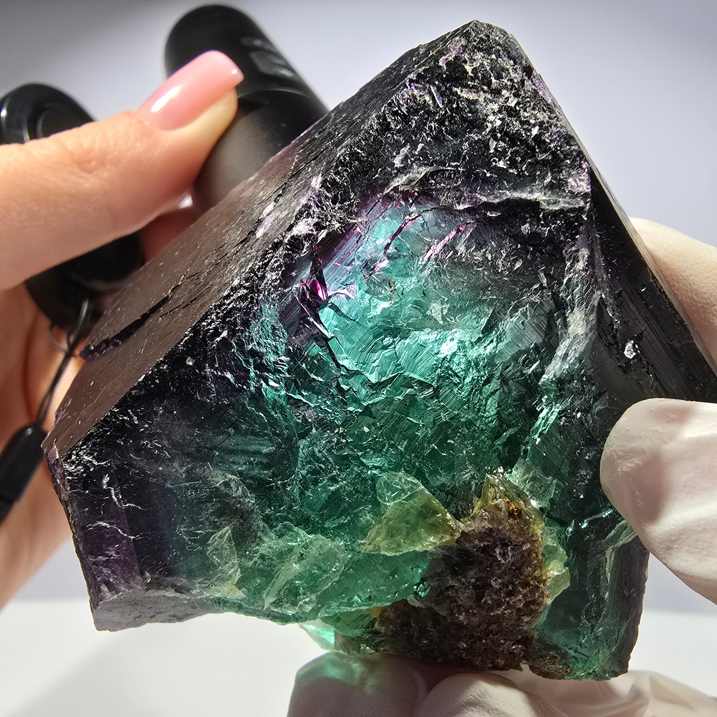 Cube de fluorite fantôme XL parqueté vert violet Okorusu, Namibie 54*54*47mm