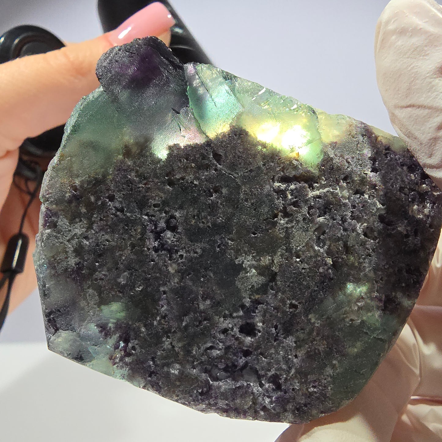 Rare spécimen de cube de fluorite fantôme, vert-violet, Okorusu, Namibie, 58 x 48 x 19 mm