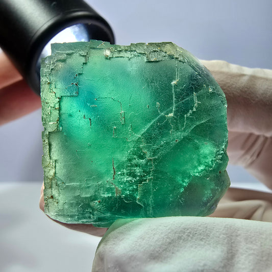 Klare Phantom Fluorit Würfel Stufe, parkettiert grün Okorusu, Namibia 33*31*30mm