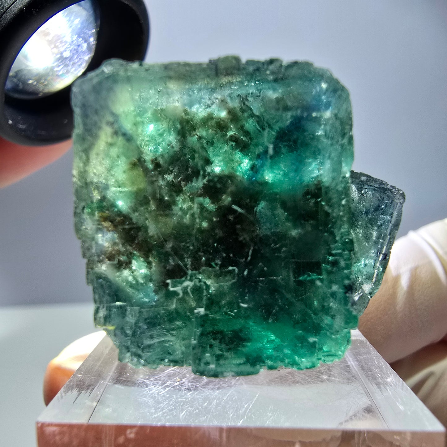 Phantom Fluorit Würfel Stufe, grün parkettiert Okorusu, Namibia 30*24*23mm