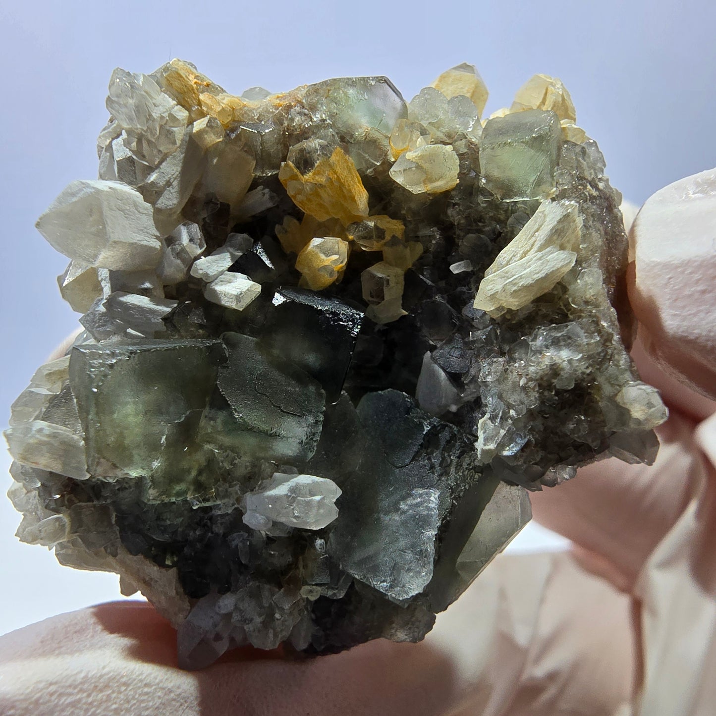 Rare cube de fluorite fantôme, spécimen de quartz vert Okorusu, Namibie, 43 x 34 x 29 mm
