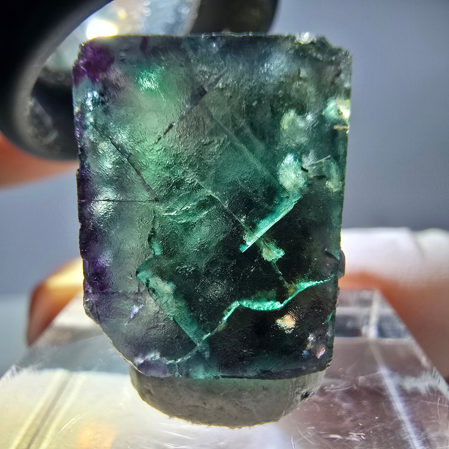 Rare cube de fluorite fantôme parqueté vert violet Okorusu Namibie 20*15*13mm