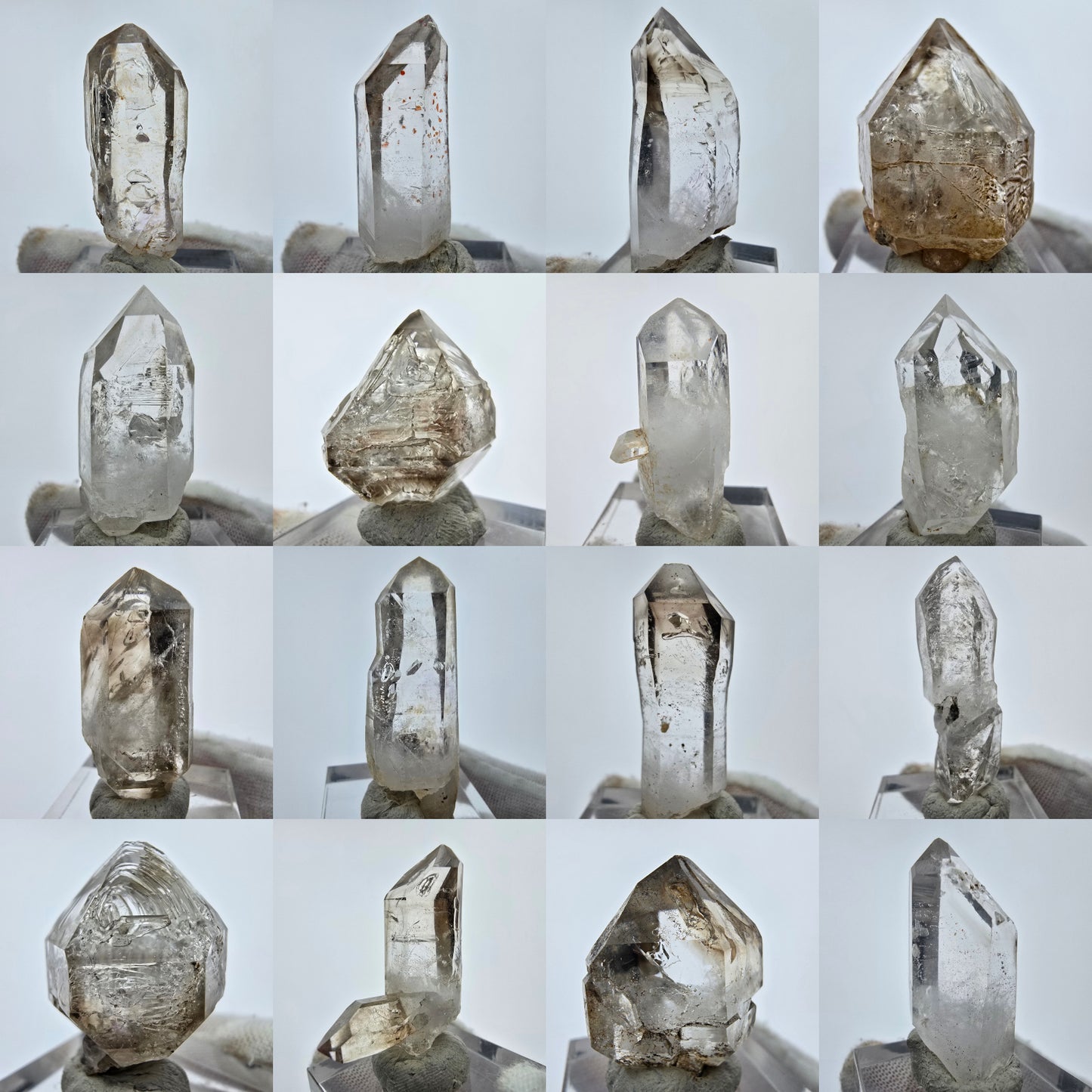 16x klare Phantom Rauchquarz Spitzen, Zepter aus Goboboseb, Namibia Lot Sammlung Set