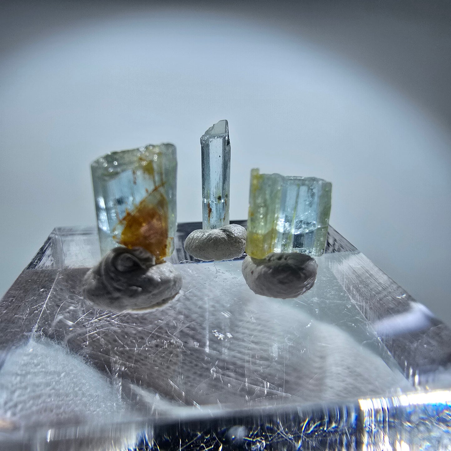 3x Aquamarin Kristalle, blau - 3er Set Erongo, Namibia 6-10mm