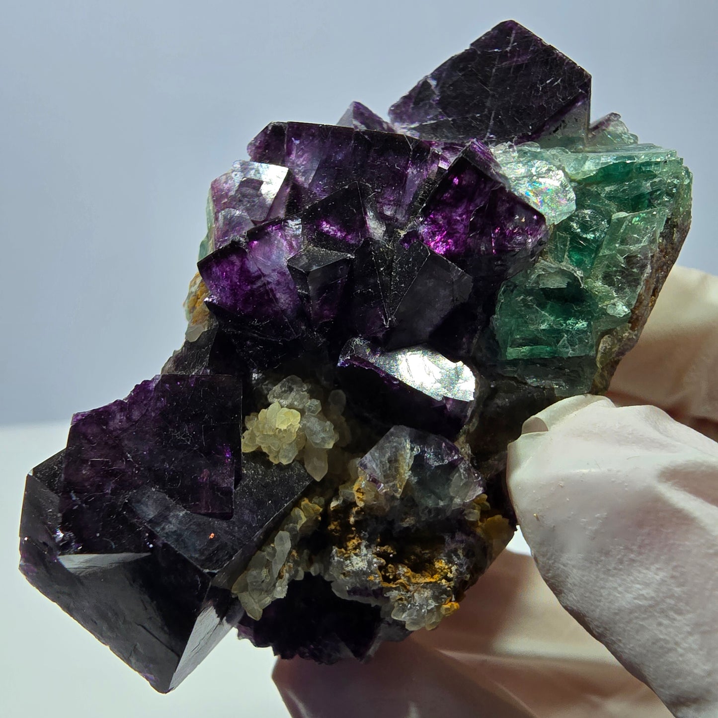 Cube de fluorite fantôme, spécimen de quartz vert violet, Okorusu, Namibie, 62 x 35 x 29 mm