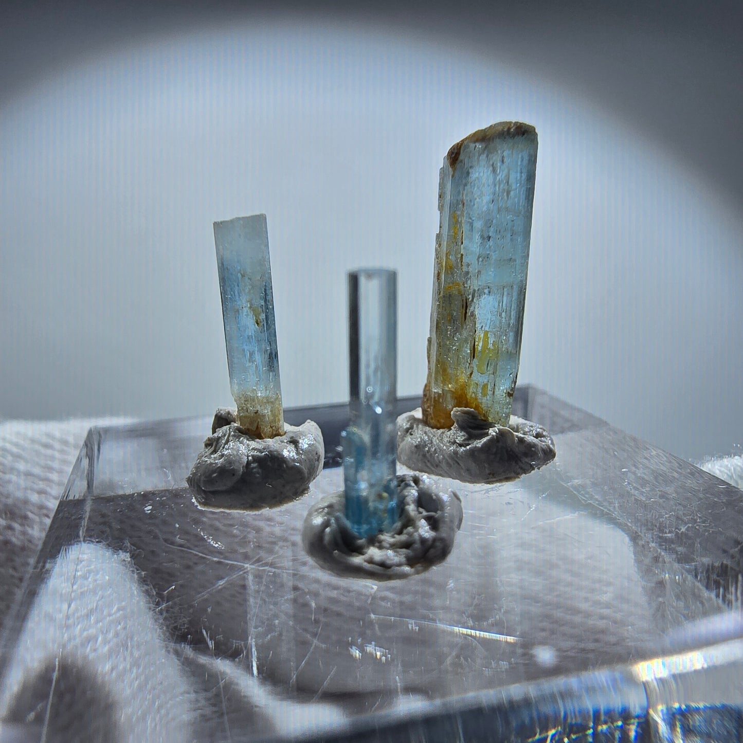 3x Aquamarin Kristalle, blau - 3er Set Erongo, Namibia 10-15mm