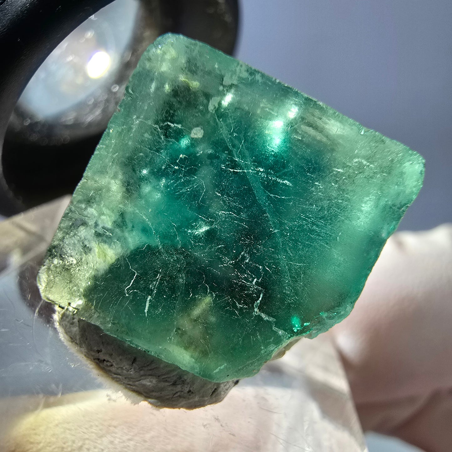 Cube de fluorite fantôme transparente parquetée, vert Okorusu, Namibie 15 x 15 x 13 mm