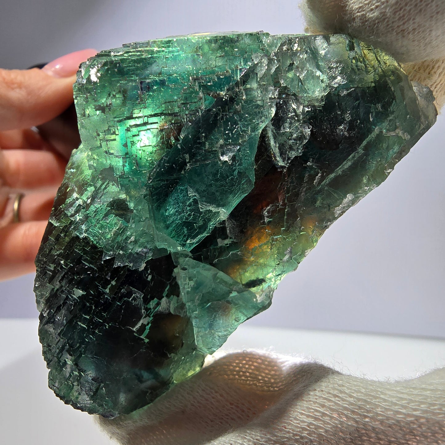 Rare spécimen de cube de fluorite fantôme, parqueté vert Okorusu, Namibie, 78 x 47 x 35 mm