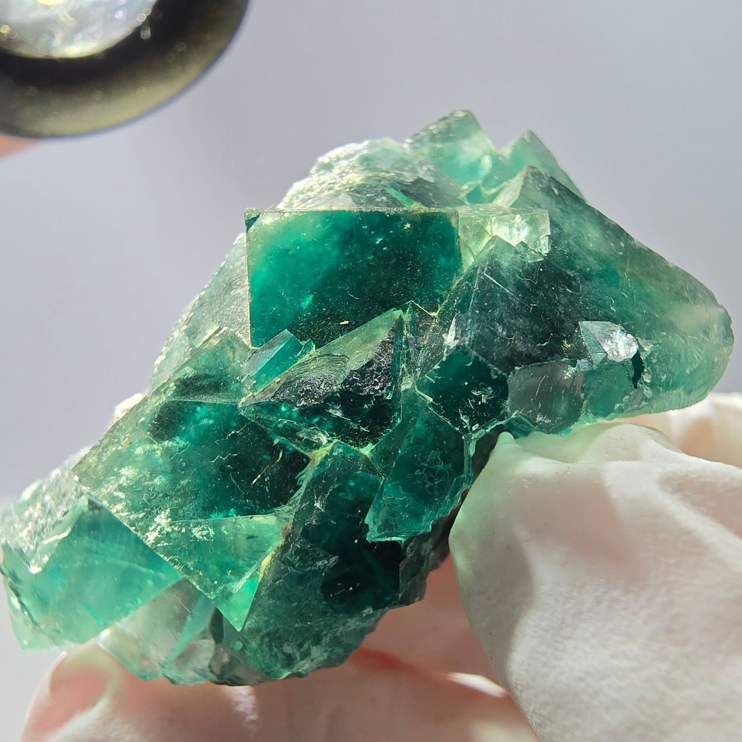 Rare spécimen de cube de fluorite fantôme, vert-violet, Okorusu, Namibie, 47 x 29 x 23 mm