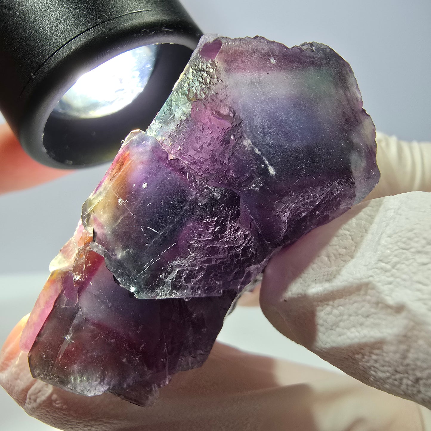 Rare spécimen de cube de fluorite fantôme, vert-violet, Okorusu, Namibie, 46 x 34 x 20 mm