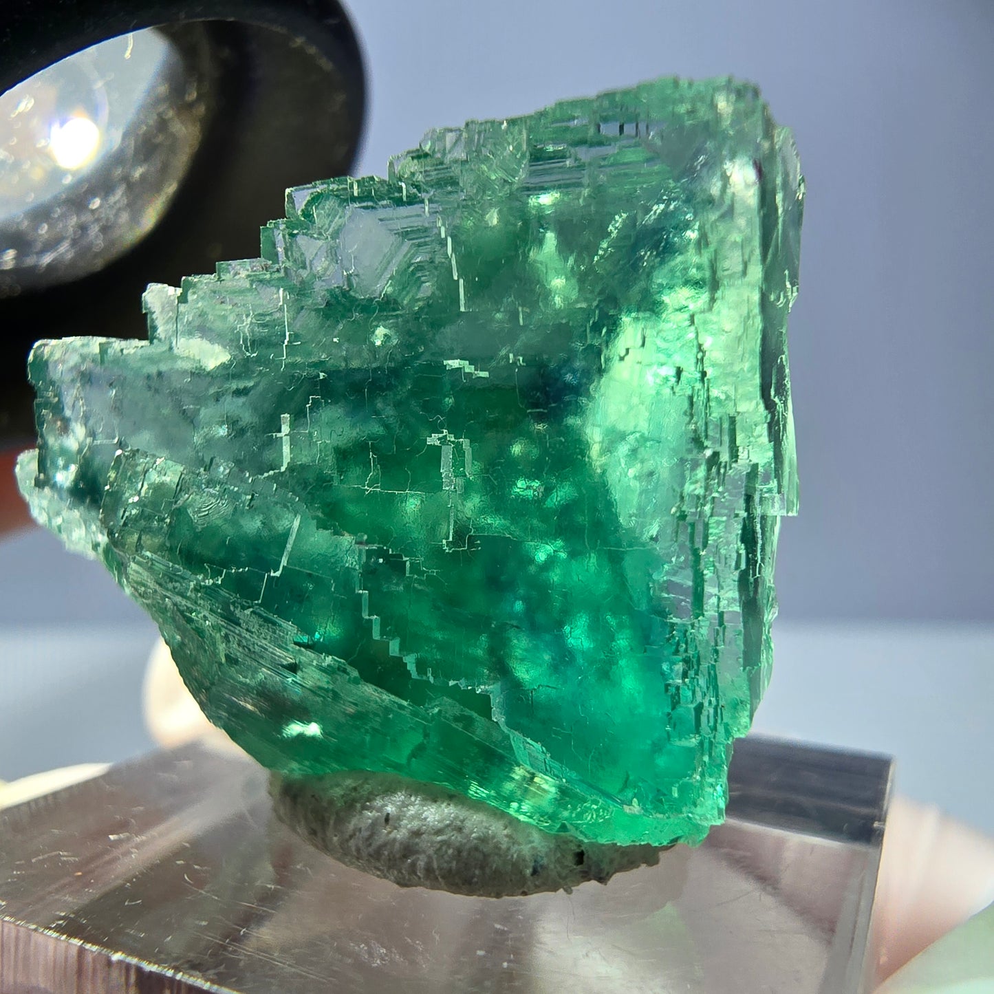 Cube de fluorite fantôme transparente parquetée, vert Okorusu, Namibie 28 x 24 x 22 mm