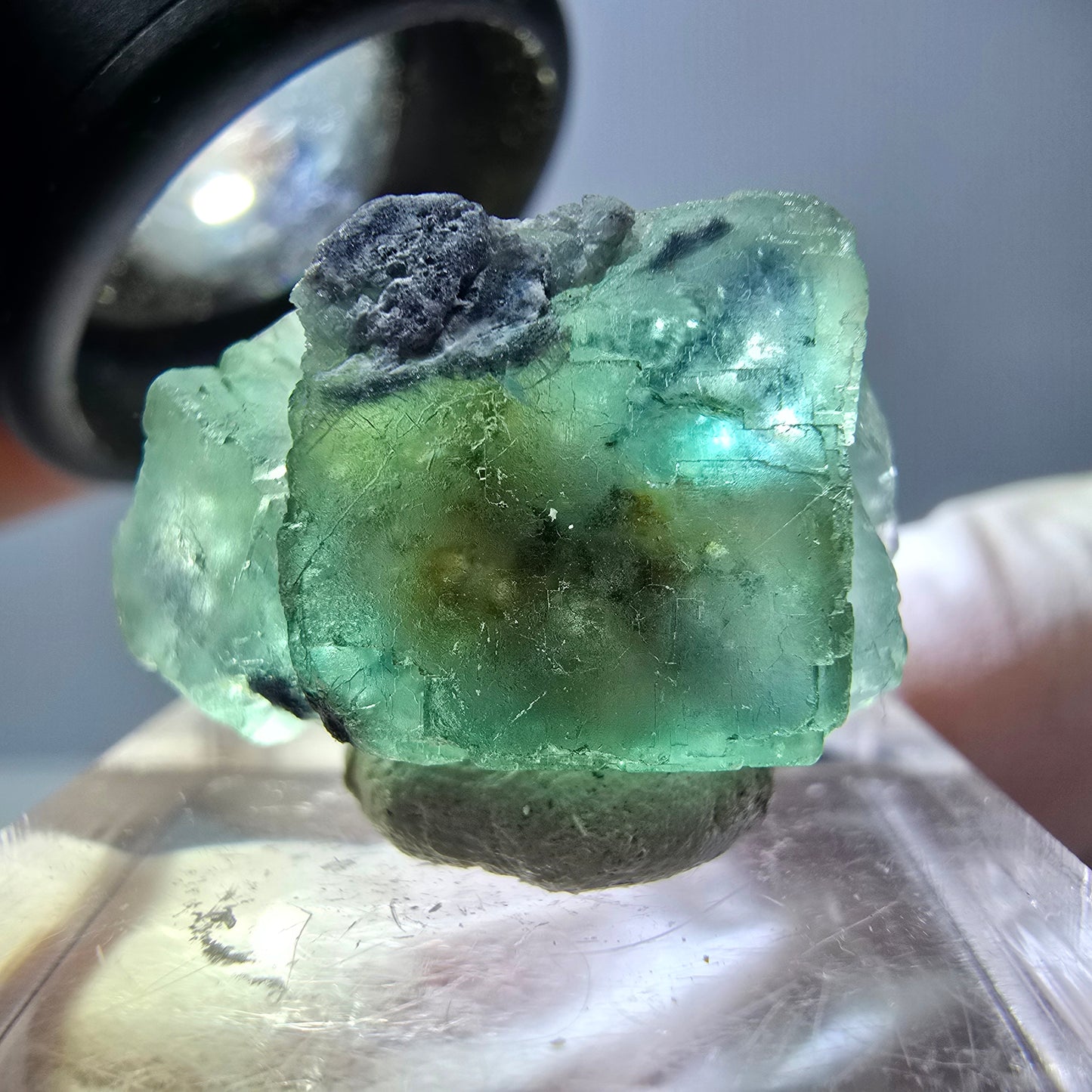 Phantom Fluorit Würfel Stufe, grün lila Okorusu, Namibia 23*14*12mm