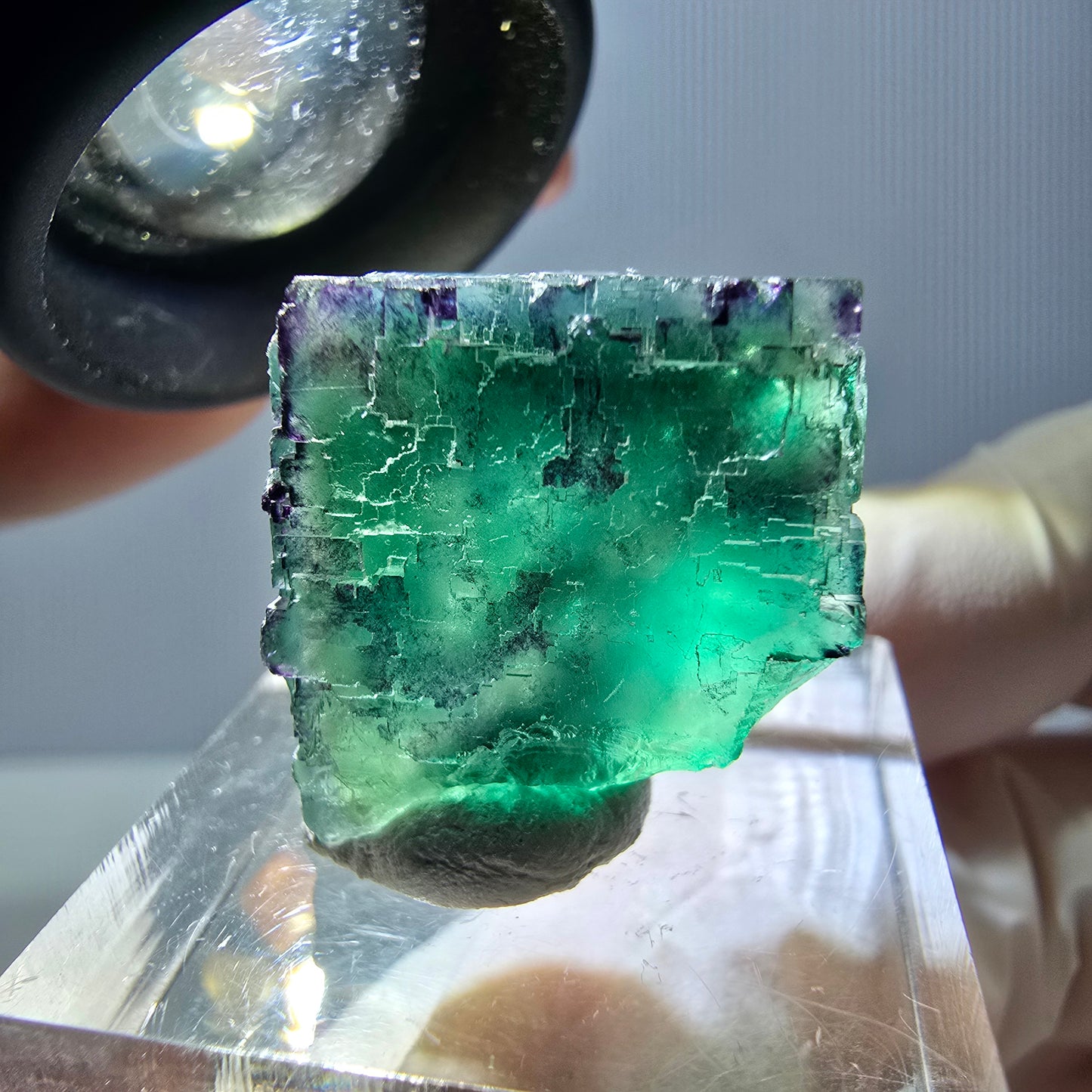Phantom Fluorit Würfel Stufe, parkettiert grün lila Okorusu, Namibia 20*19*18mm