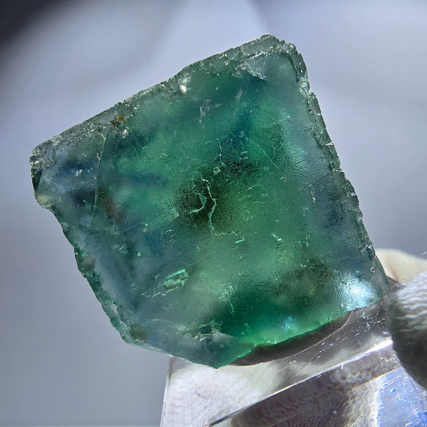 Cube de fluorite fantôme, vert turquoise parqueté, Okorusu, Namibie, 32 x 30 x 20 mm