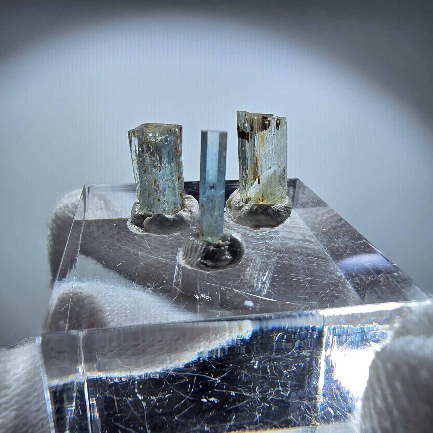 3x Aquamarin Kristalle, blau - 3er Set Erongo, Namibia 8-10mm
