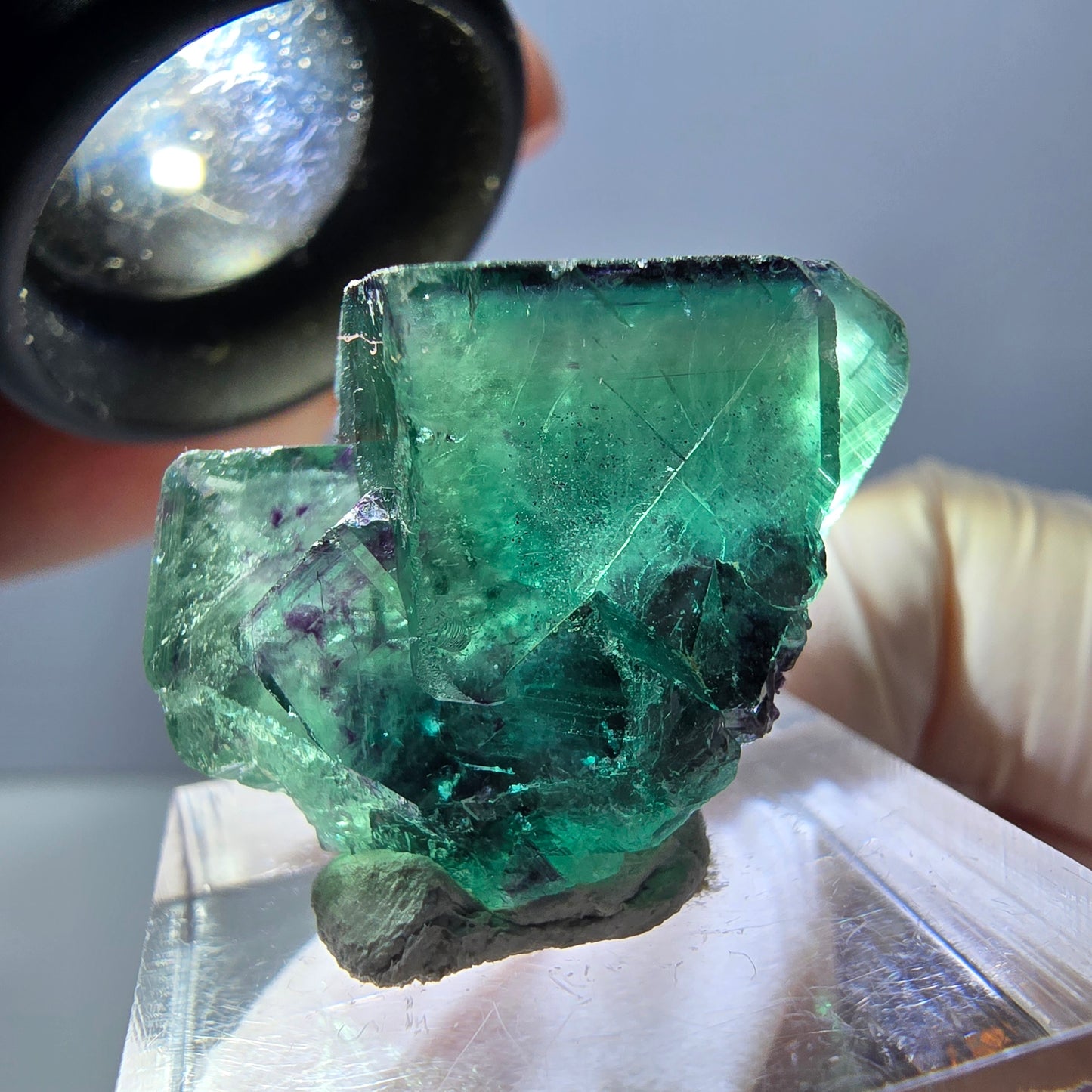 Spécimen de cube de fluorite fantôme, parqueté vert violet Okorusu, Namibie 29*18*14 mm
