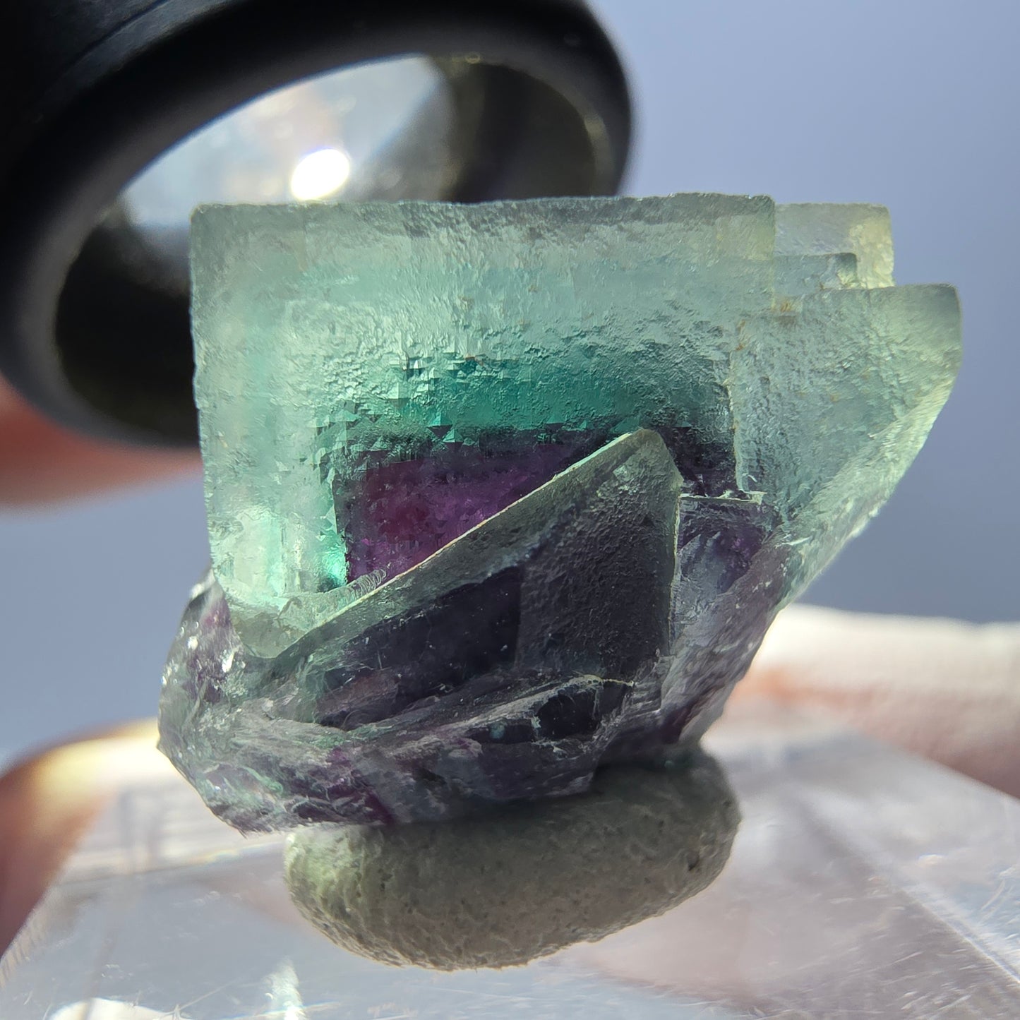 Spécimen de cube de fluorite fantôme, parqueté vert violet Okorusu, Namibie 19 x 18 x 15 mm