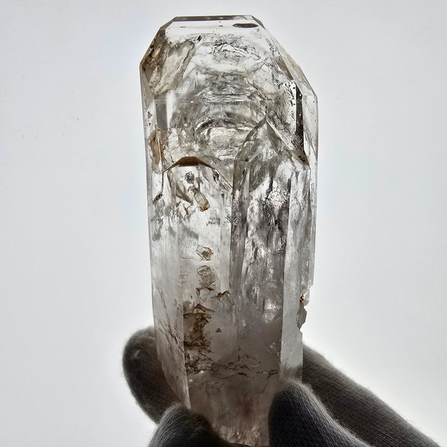 Sceptre en quartz fumé lémurien Enhydro, 1x Goboboseb de poche Bubble Valentine Namibie 96 x 38 x 25 mm