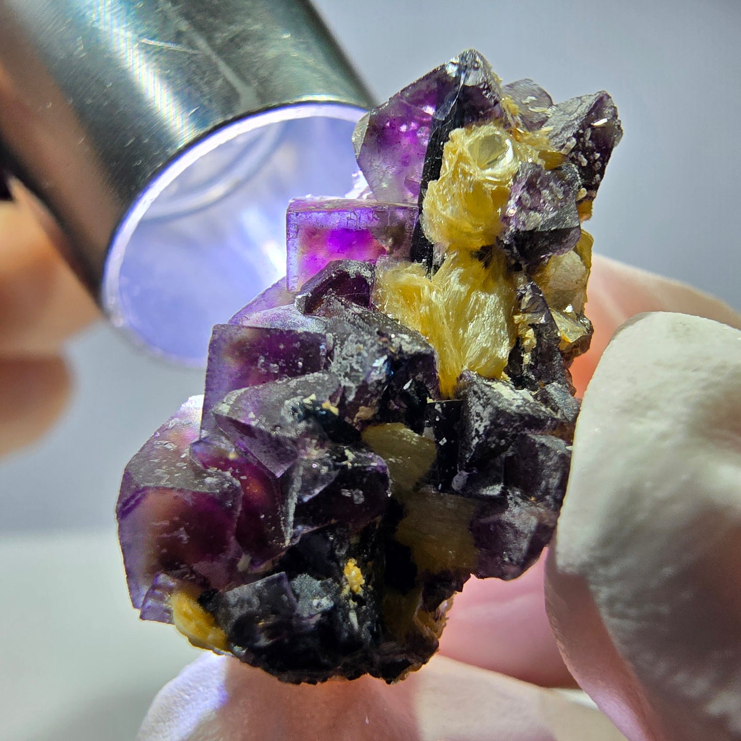 Cubes de fluorite fantôme colorés, spécimen de muscovite, Erongo, Namibie, 27 x 16 x 13 mm