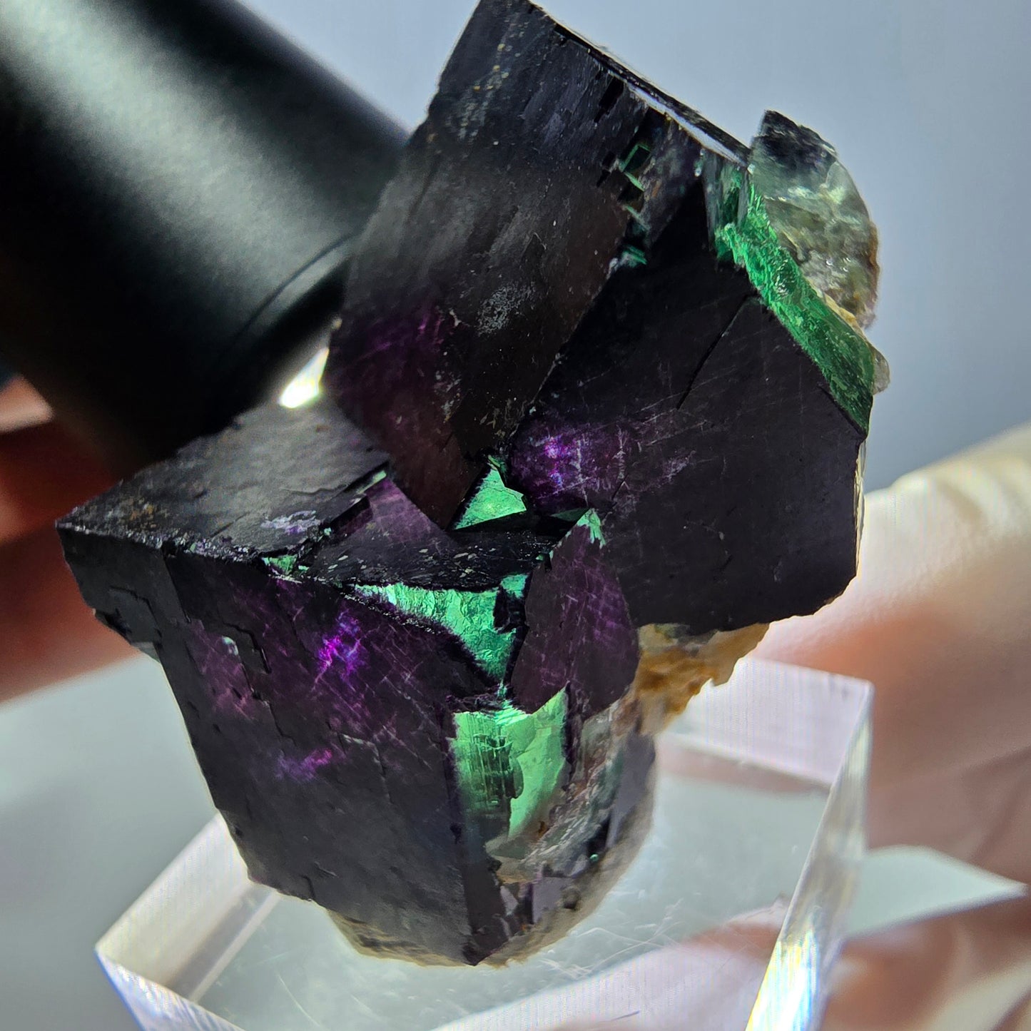 Phantom Fluorit Würfel Stufe grün lila zonal 11:11 Angel Pocket, Namibia 42*31*26mm