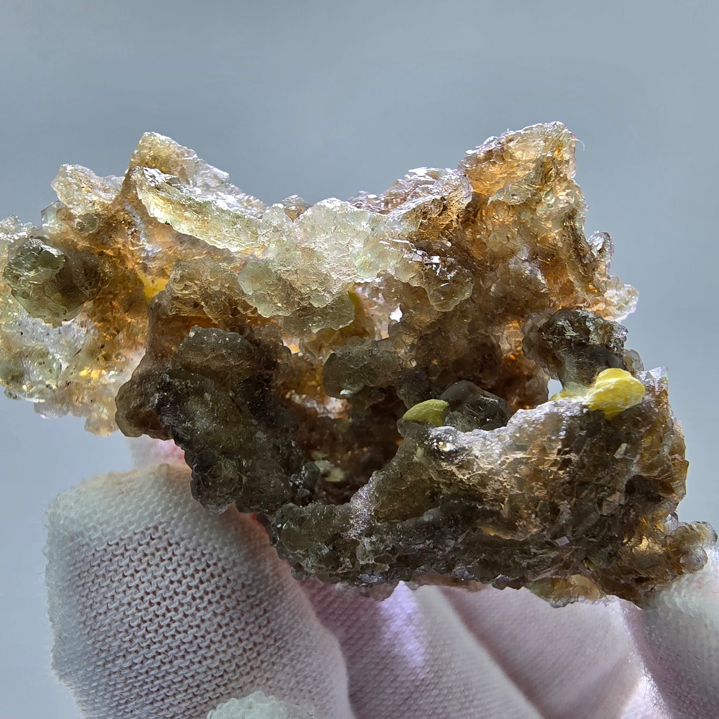 Phantom Fluorit Würfel grün braun, Muskovit Stufe Erongo, Namibia 52*37*33mm