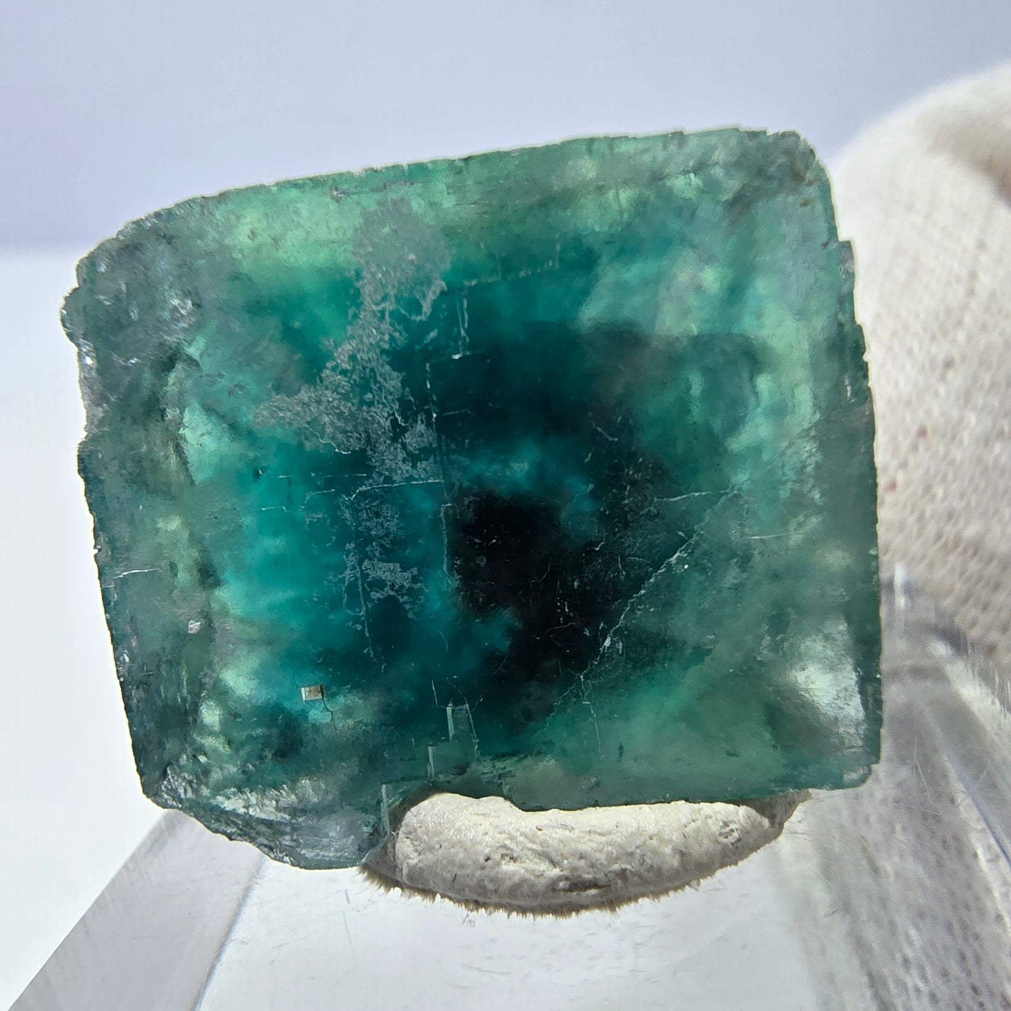 Rare cube de fluorite fantôme, vert violet, Okorusu, Namibie, 26 x 26 x 20 mm