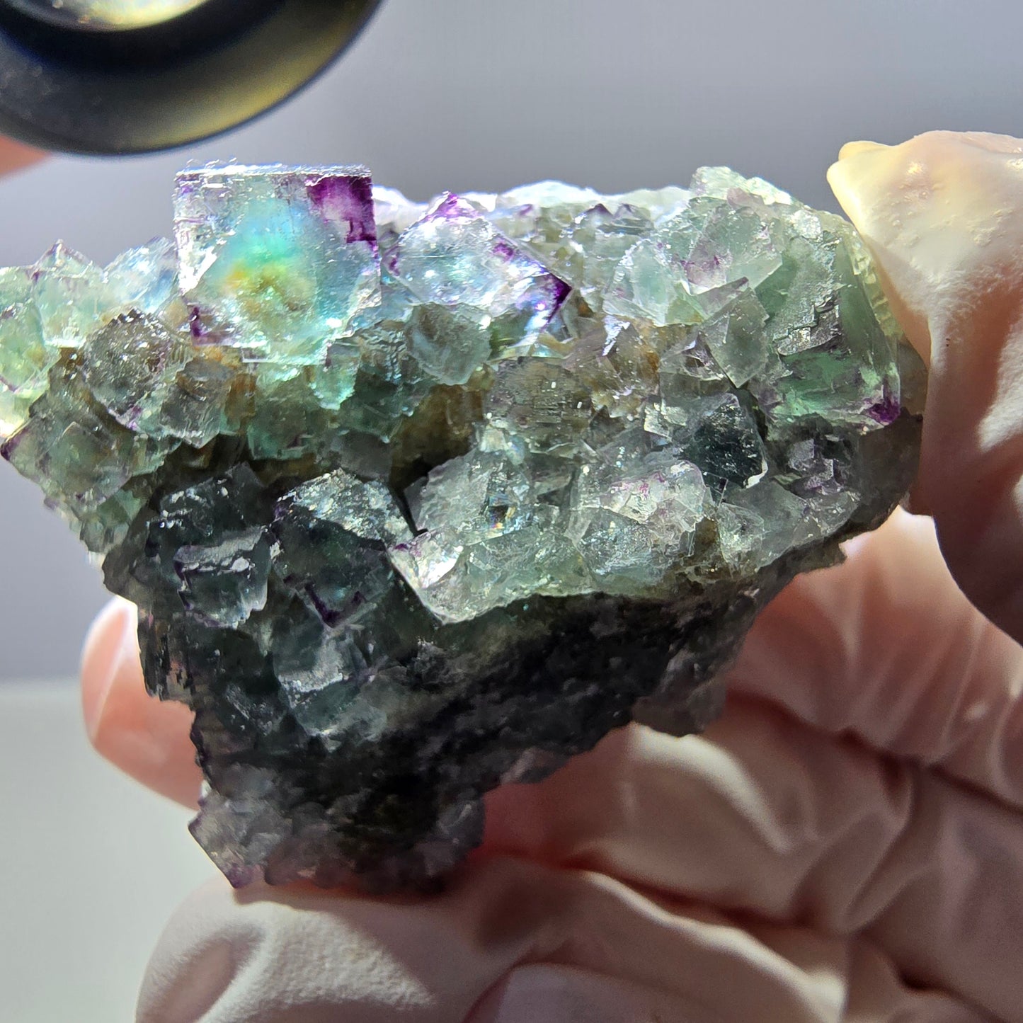 Spécimen de cube de fluorite fantôme, vert-violet zonal, Okorusu, Namibie, 35 x 35 x 28 mm