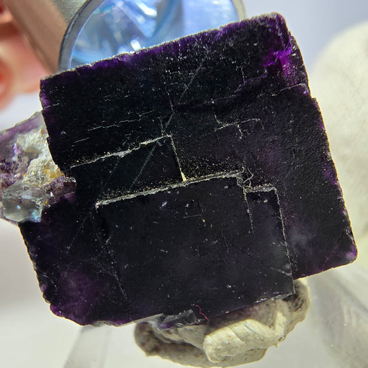 Spécimen rare de cube de fluorite fantôme, vert zonal et violet, Okorusu, Namibie, 29 x 23 x 21 mm