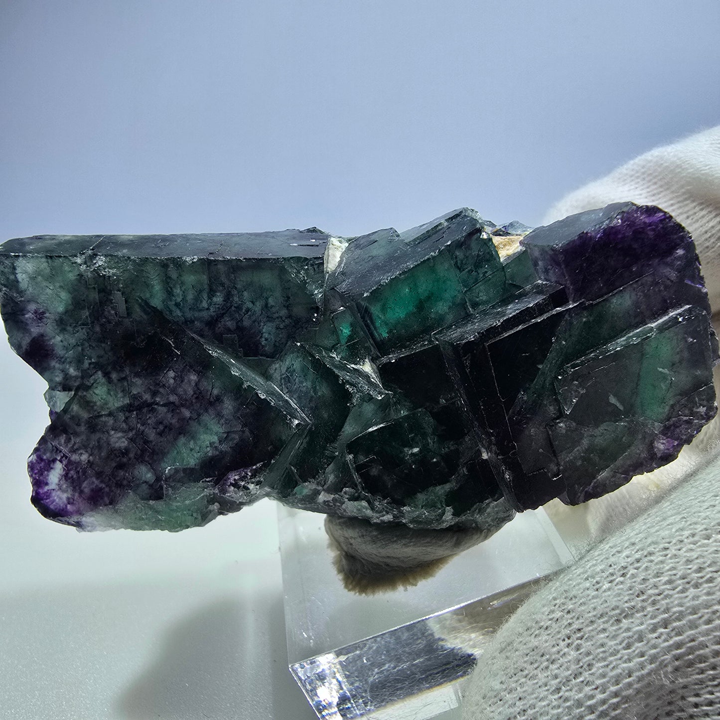Seltene Phantom Fluorit Würfel Stufe zonal grün lila Okorusu, Namibia 68*32*20mm