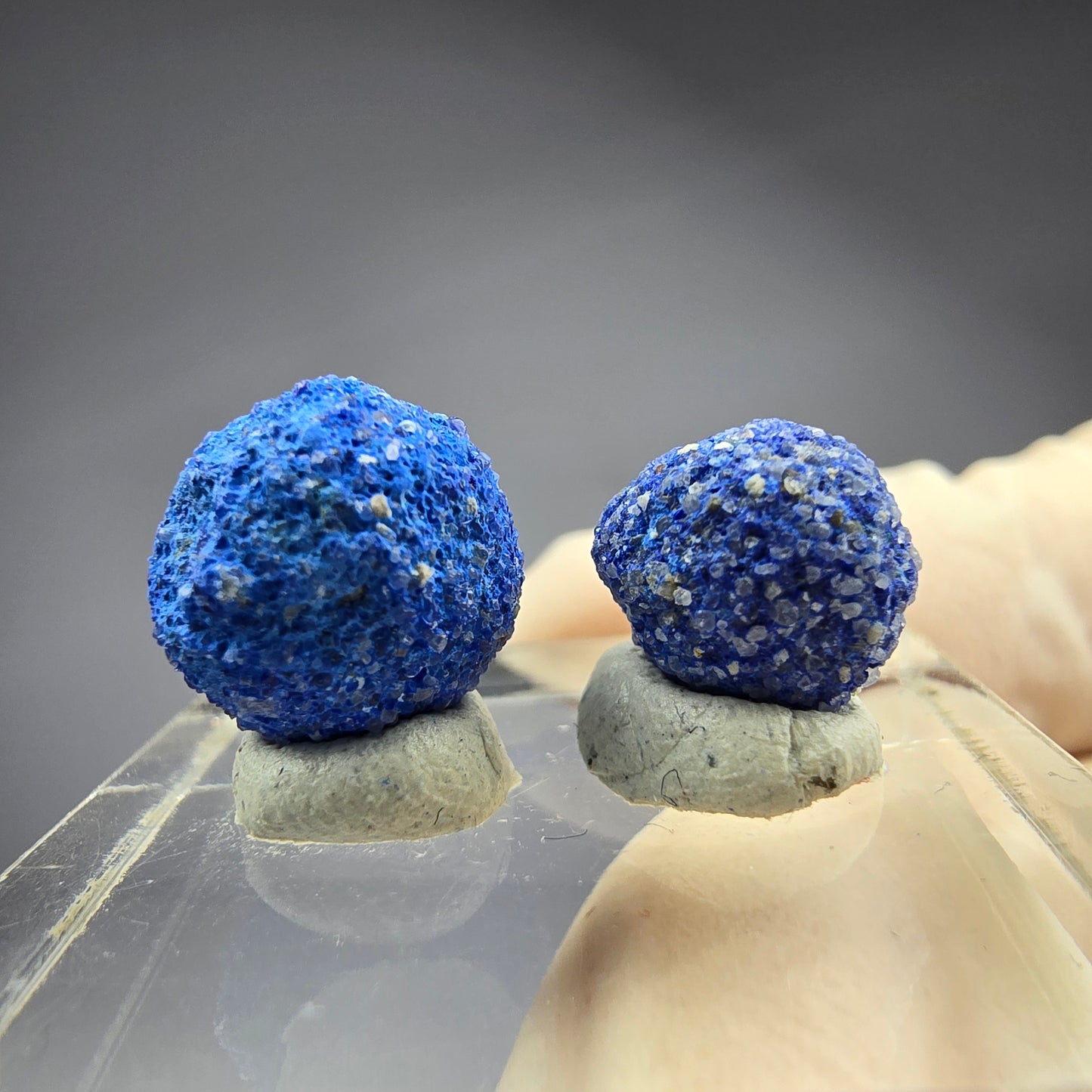 2x seltene Azurit Blueberry - Set 10,5mm + 9mm Durchmesser aus USA, New Mexico