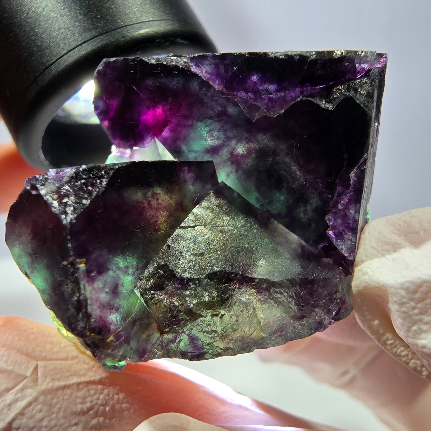 Spécimen de cube de fluorite fantôme, parqueté vert violet Okorusu, Namibie 46*34*25 mm