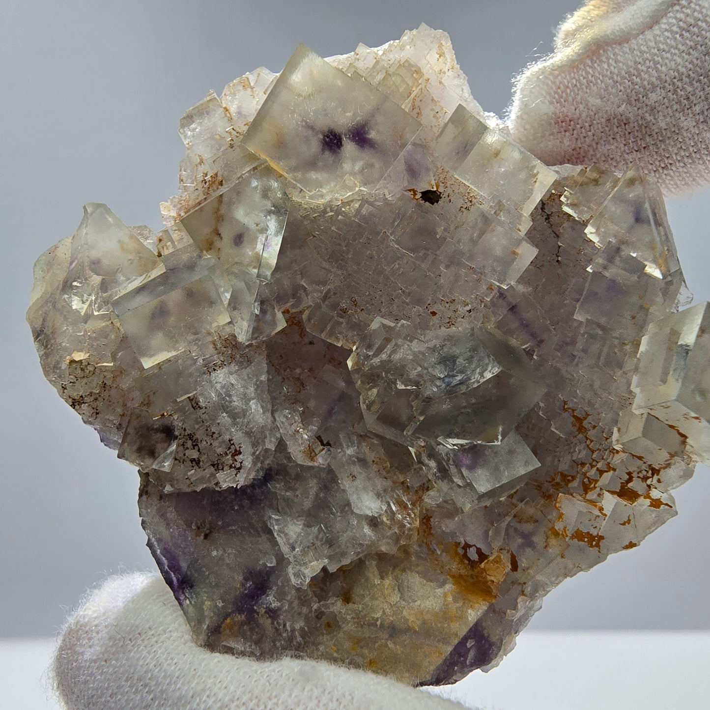 Seltene UV Phantom Fluorit Würfel, Quarz Stufe Brandberg, Namibia 57*52*19mm