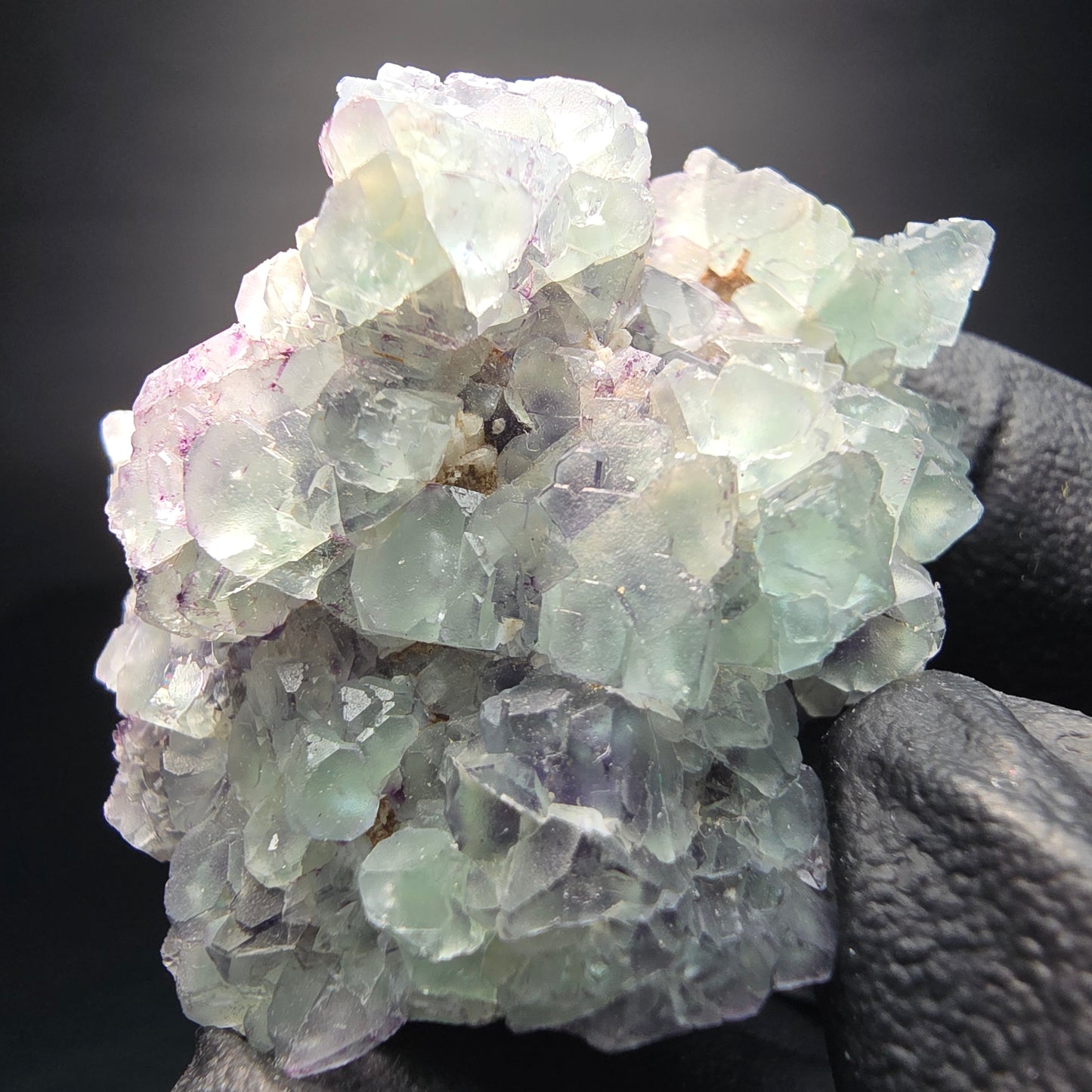 Phantom Fluorit Würfel gün lila, Hyalit Stufe Erongo Namibia 43*34*33mm Sammlung