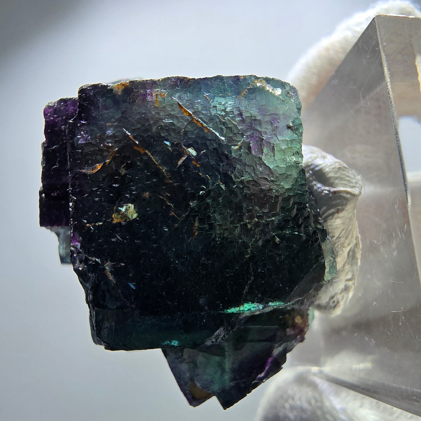Spécimen rare de cube de fluorite fantôme, vert zonal et violet, Okorusu, Namibie, 35 x 26 x 20 mm
