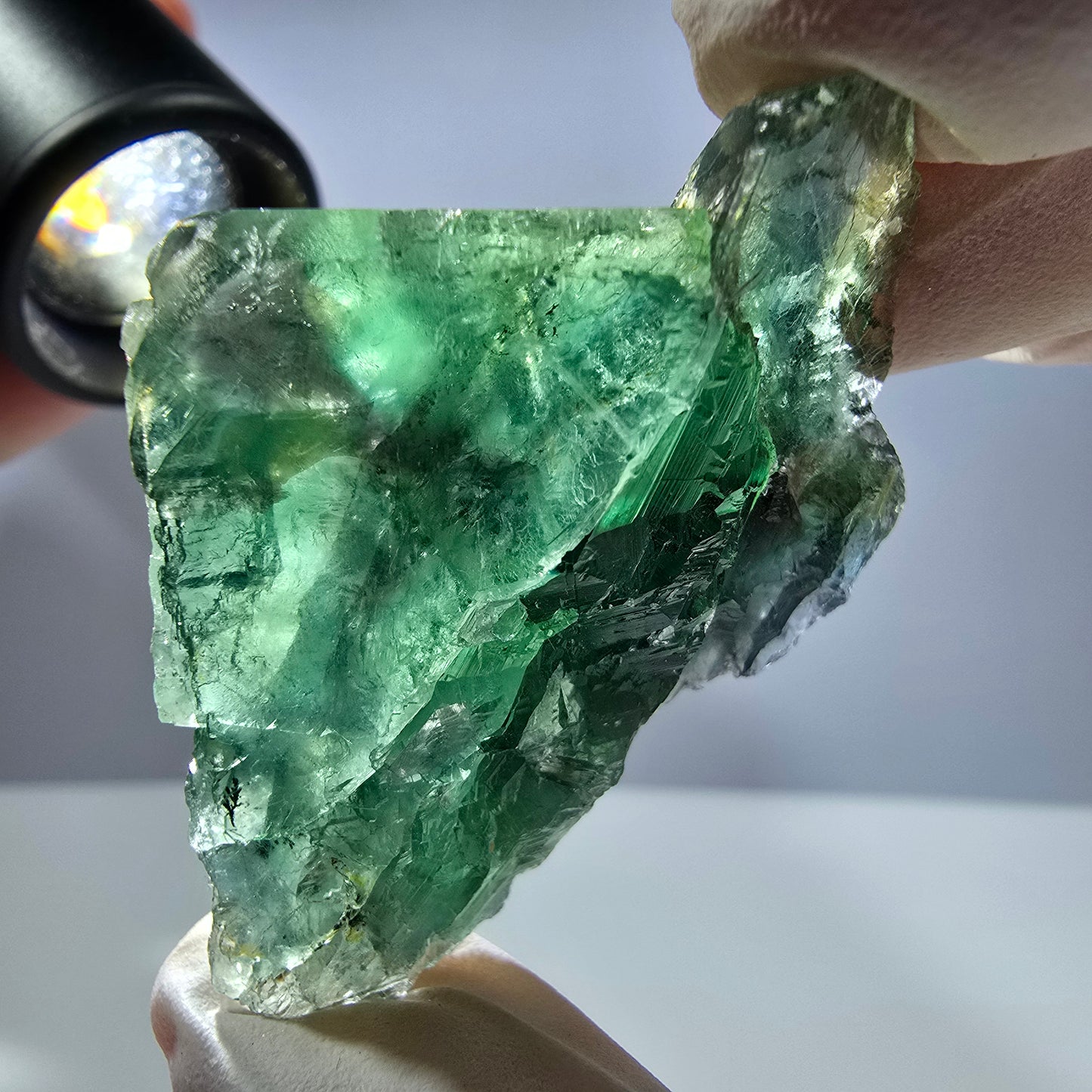 Spécimen de cube de fluorite fantôme transparente, vert parqueté, Okorusu, Namibie, 48 x 38 x 23 mm