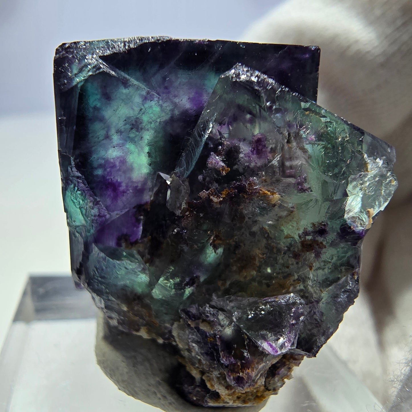 Seltene Phantom Fluorit Würfel Stufe zonal grün lila Okorusu, Namibia 25*22*21mm