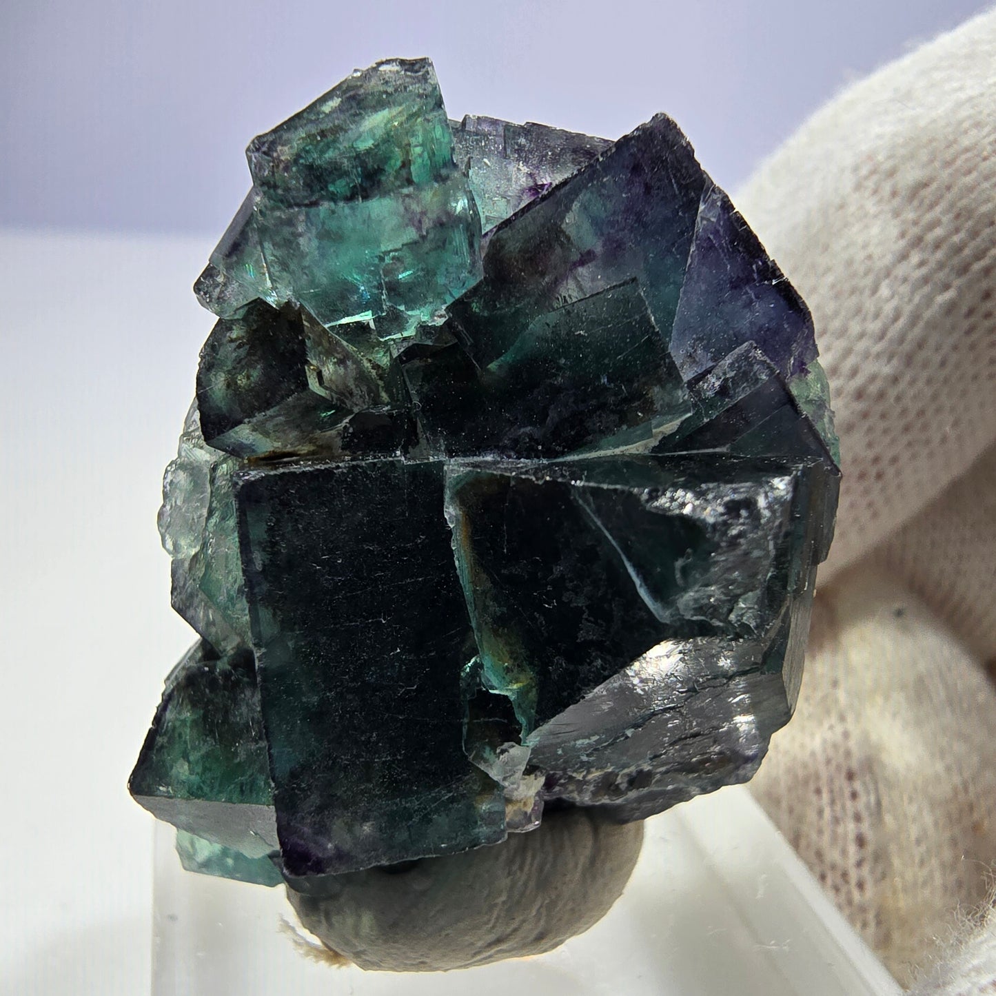 Klare Phantom Fluorit Würfel Stufe zonal grün lila Okorusu, Namibia 36*29*19mm