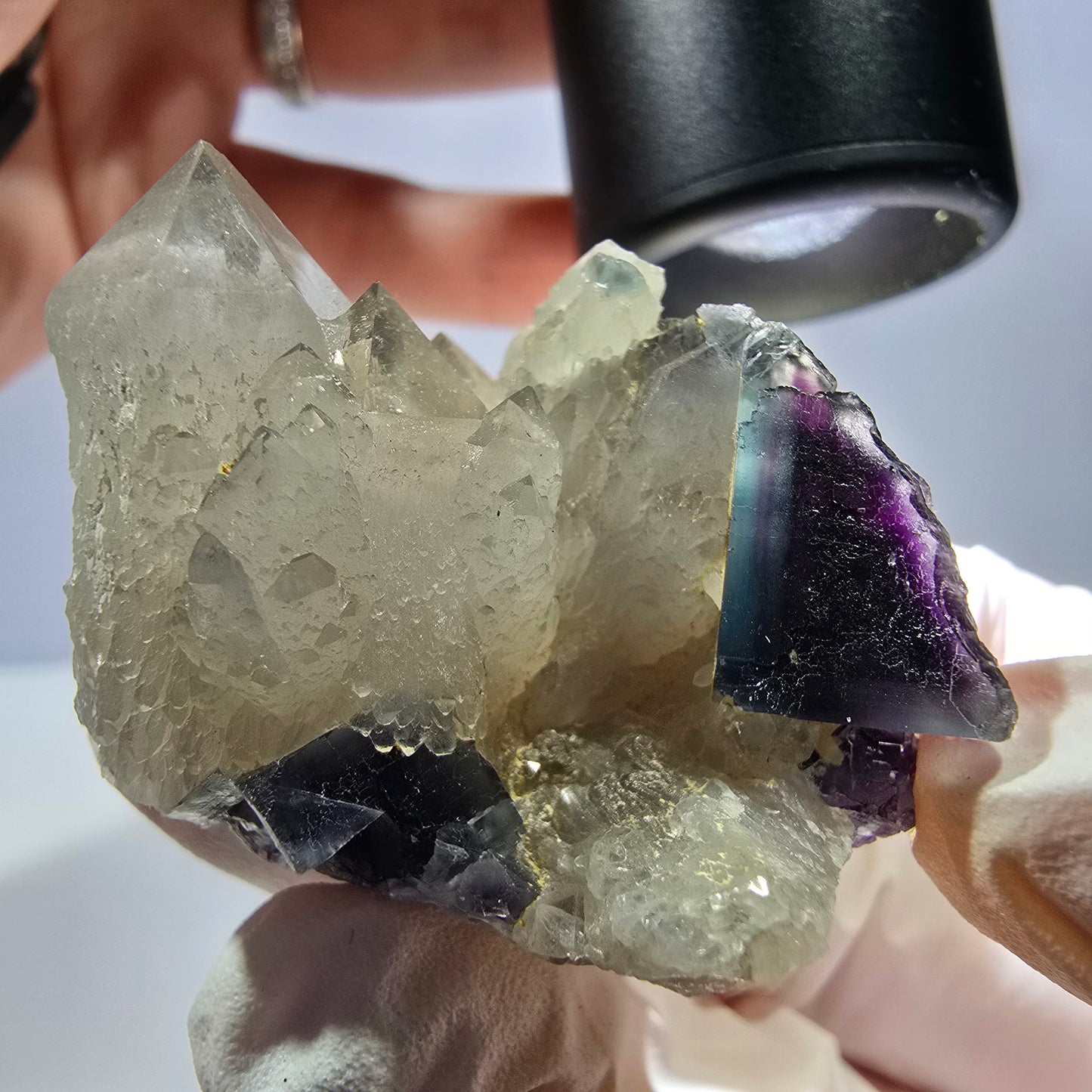 Rare cube de fluorite fantôme, spécimen de quartz bleu violet Okorusu Namibie 35 x 33 x 32 mm