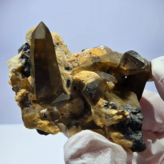 Spécimen rare de tourmaline Schorl, quartz fumé et orthose, Erongo, Namibie, 45 x 30 x 29 mm