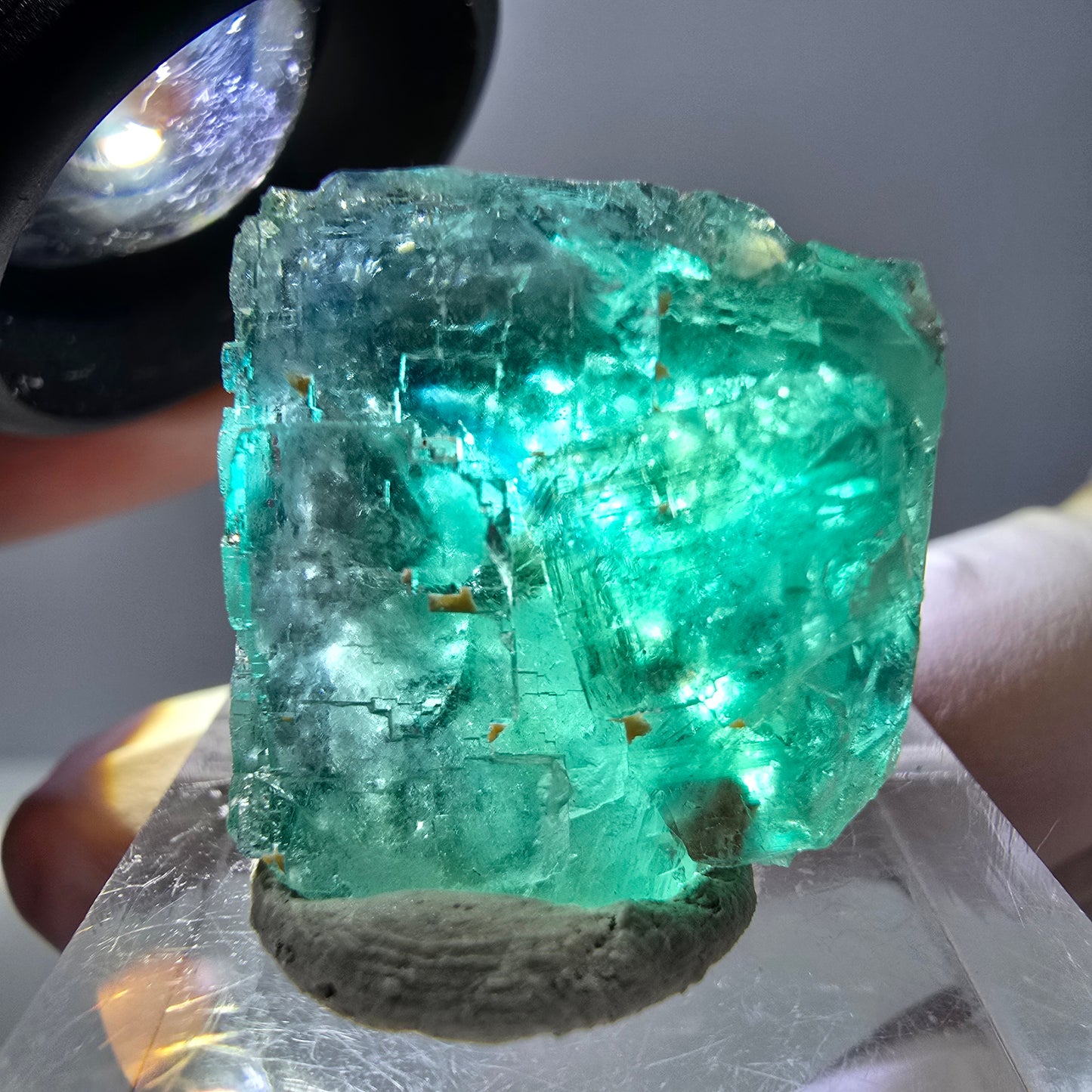 Klarer Phantom Fluorit Würfel parkettiert, grün Okorusu, Namibia 23*20*20mm