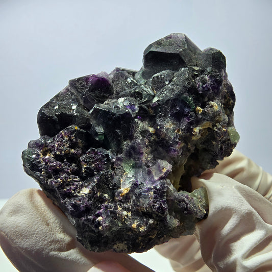 Phantom Fluorit Würfel, Quarz Stufe grün lila Okorusu, Namibia 53*43*40mm