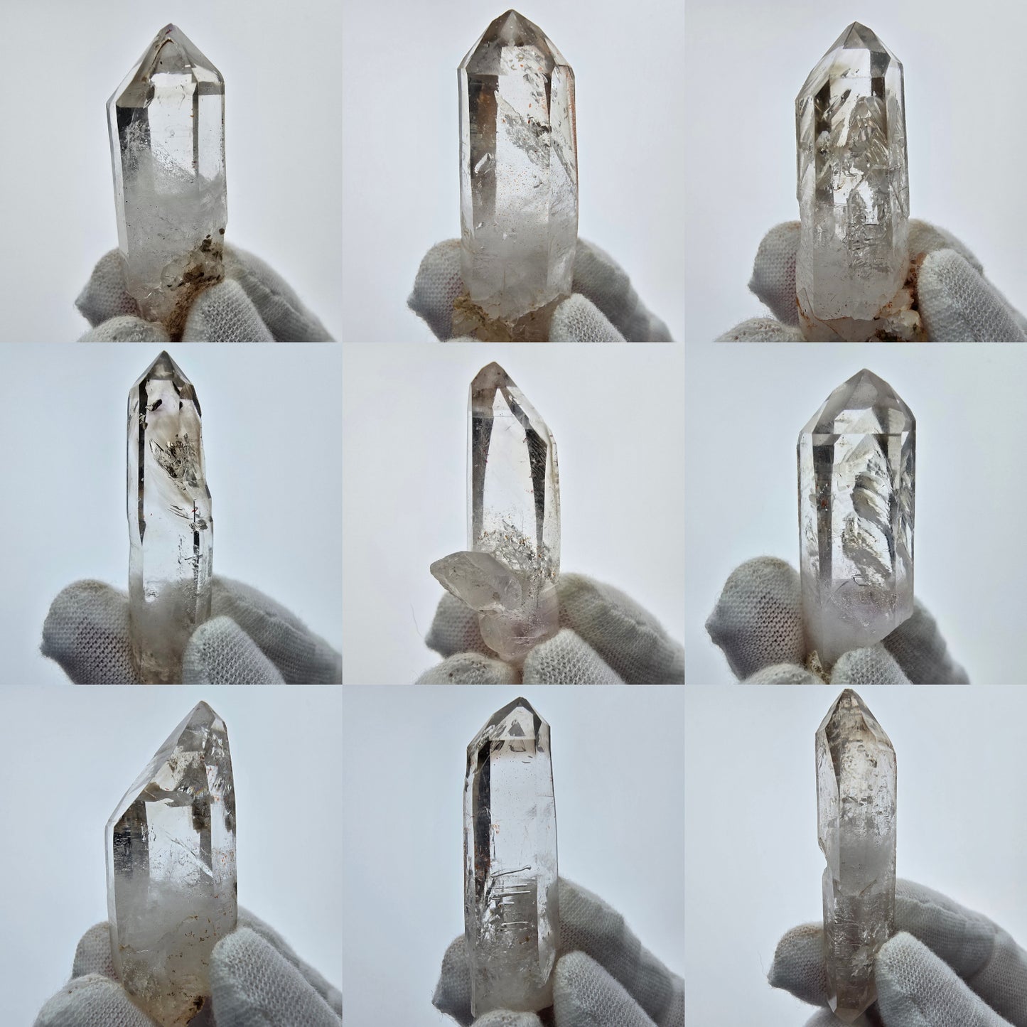 9x klare Phantom Rauchquarz Spitzen, Zepter aus Goboboseb, Namibia Lot Sammlung